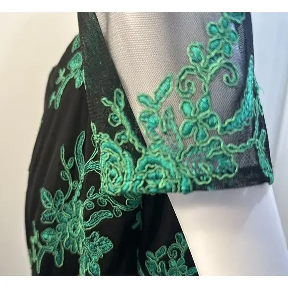 Hailey By Adrianna Papell Evening Dress Green Lace Embroidery Long Sleeve Sz-8 - Picture 9 of 16